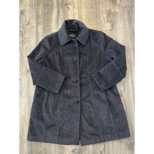 London Fog Wool Coat Womens Sz XL Button Up Lined Single Breasted Gray Old Money